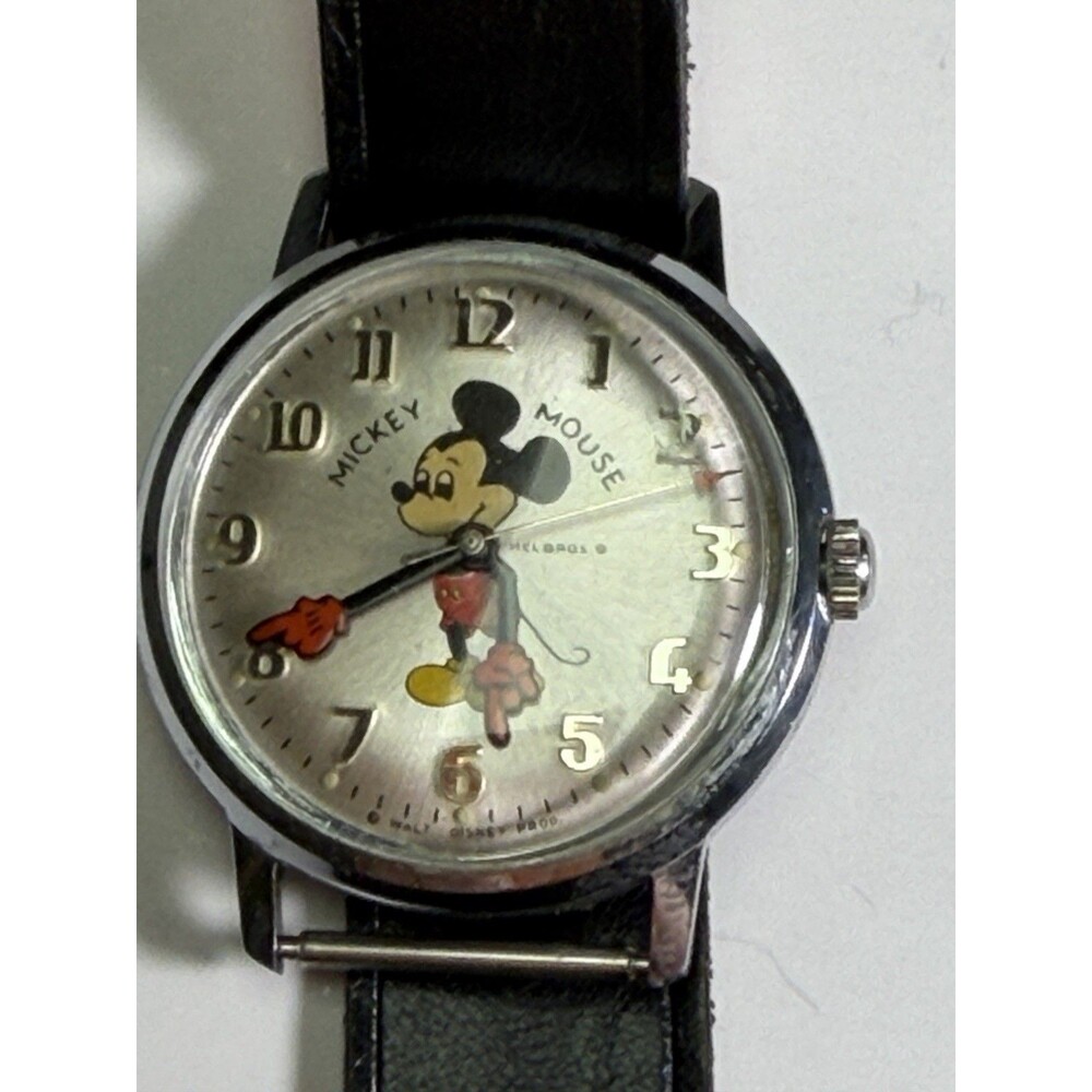 Vintage Helbros Mickey Mouse Watch 17 Jewel Mechanical Walt Disney Prod Runs